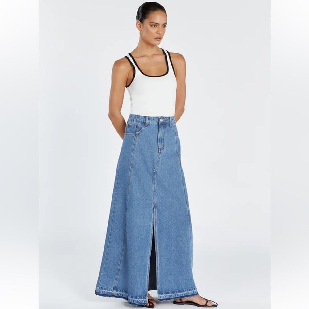 dissh lennon vintage denim blue long cotton high waist maxi skirt size 2 - Picture 2 of 12